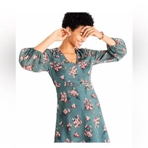 Madewell Floral Long Sleeve Dress in Teal and Pink